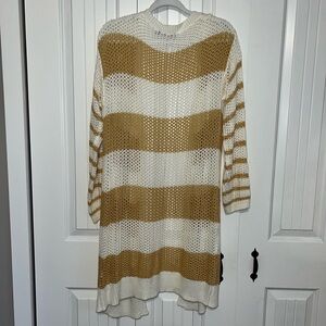 Doe & Rae Open Knit Striped Cream and Mustard Cardigan